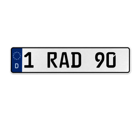 1 RAD 90  - White Aluminum Street Sign Mancave Euro Plate Name Door Sign Wall
