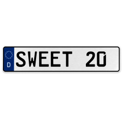SWEET 20  - White Aluminum Street Sign Mancave Euro Plate Name Door Sign Wall