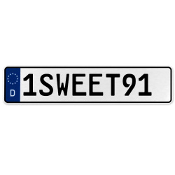 1SWEET91  - White Aluminum Street Sign Mancave Euro Plate Name Door Sign Wall