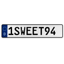 1SWEET94  - White Aluminum Street Sign Mancave Euro Plate Name Door Sign Wall