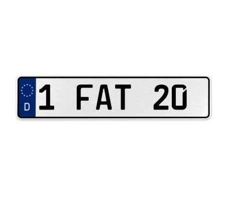 1 FAT 20  - White Aluminum Street Sign Mancave Euro Plate Name Door Sign Wall