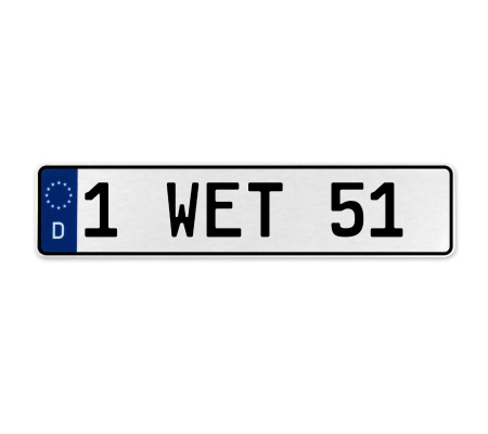 1 WET 51  - White Aluminum Street Sign Mancave Euro Plate Name Door Sign Wall