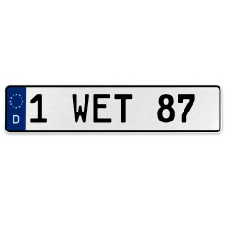1 WET 87  - White Aluminum Street Sign Mancave Euro Plate Name Door Sign Wall